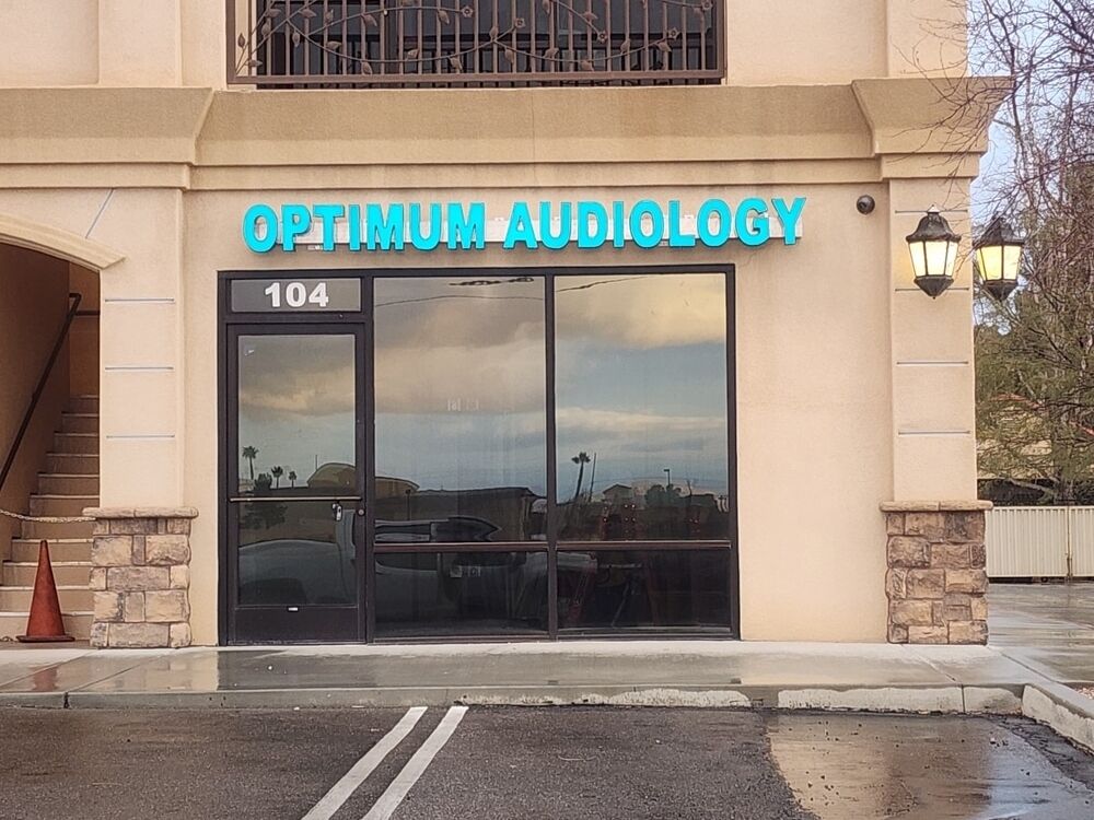 Optimum Audiology storefront at Suite 104 on Town Center Drive near Jess Ranch in Apple Valley, CA
