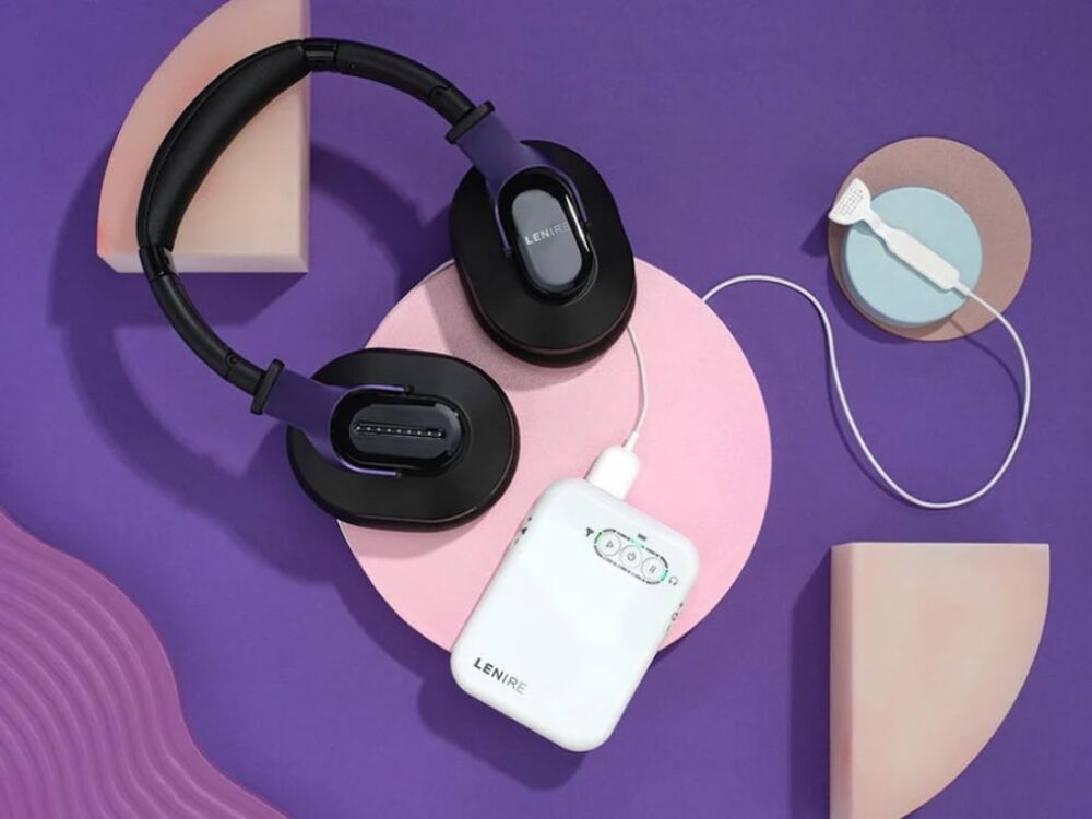 Lenire tinnitus treatment device with headphones, offered by Optimum Audiology in Apple Valley, CA